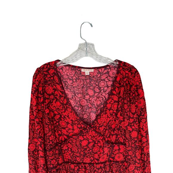 Knox Rose Red Metallic Floral Long Sleeve Deep V-Neck‎ Peasant Top Size XL - Picture 4 of 11